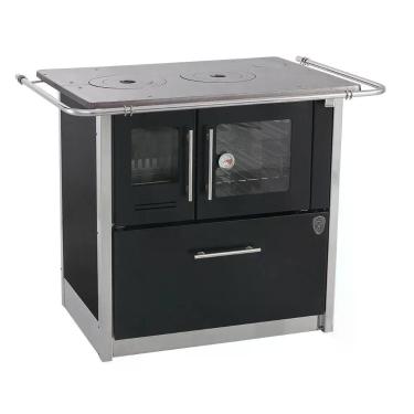 Imagem de Fogão a Lenha Fornos Pinhal Eclipse Direito Preto Chapa Ferro Fundido N2 com Forno Inox