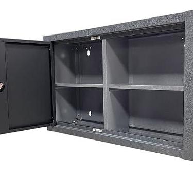 Imagem de JZD Armário de organização de ferramentas de metal para montagem na parede com duas prateleiras removíveis, força industrial, para entusiastas de bricolage no porão da oficina de garagem