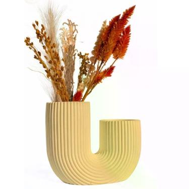 Imagem de Vaso Decorativo Duplo Joana Artesanal 15cm Em Cimento Artesanal Amarelo