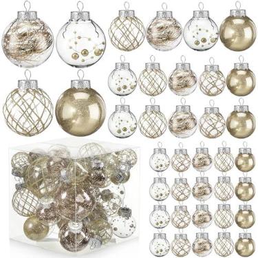 Imagem de Civaner Conjunto de 43 peças de enfeites de bolas transparentes de champanhe de plástico à prova de estilhaçamento com glitter decorativo, bolas de Natal com 5 estilos de pelúcia em 4 tamanhos para