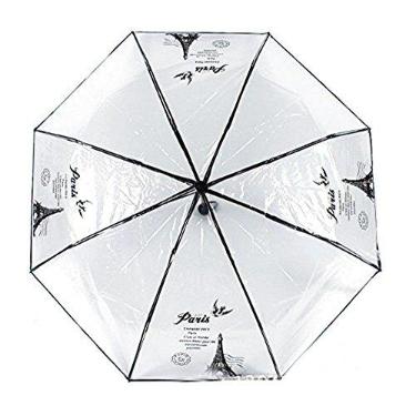 Imagem de WerFamily – Guarda-chuva transparente compacto dobrável, design horizontal, cidade (pacote com nº de rastreamento) (preto)