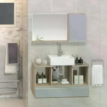 Imagem de Conjunto Gabinete Venus 80cm Madeirado Cinza