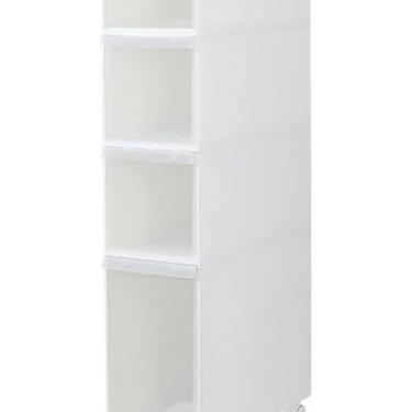 Imagem de Armário de piso alto estreito para banheiro, unidade de armazenamento vertical com 4 gavetas e rodízios transparentes, carrinho de gaveta de armazenamento de torre de cômoda estreita e indep