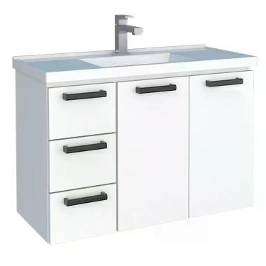 Imagem de Gabinete Para Banheiro Aço Damasco Suspenso 80 Cozimax Branco