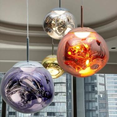 Imagem de Luminária pendente exclusiva em formato de lâmpada de lava - Lustre de design para escadas, casas, duplex, salas de estar, salas de jantar e balcões de bar (Ouro Rosa 28 cm)
