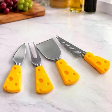 Imagem de Kit de Utensílios para Frios Jogo para Queijos Petiscos e Aperitivos em Plástico e Aço Inox Amarelo