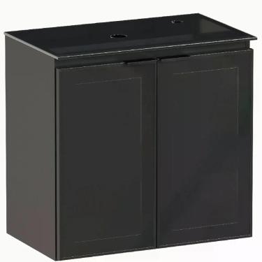 Imagem de Gabinete para Banheiro Umbu Suspenso 2 Portas Aço 62cm Preto com Tampa de Vidro Cozimax