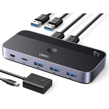 Imagem de UGREEN Switch USB 3.0 2 computadores compartilhando dispositivos USB C e A, switcher USB de 4 portas compartilhando teclado e mouse, hub de switch USB de impressora/scanner para dois computad