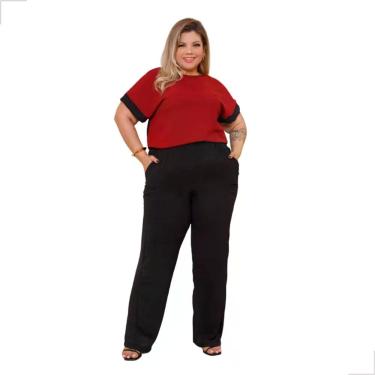 Imagem de Conjunto Dyze Verão Blusa Manga Curta e Calça Plus Size, Preto marsala