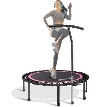 Imagem de NEWAN Mini Trampolim De Fitness Silencioso De 48" Com Alça De Espuma Ajustável, Trampolim De Exercício De Rebote Pequeno Interno Para Adultos, Treino Interno/Jardim - Limite Máximo De 330 Libras