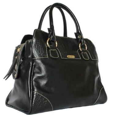 Imagem de Bolsa de couro grande feminina couro gebuino legitimo com detalhe de couro croco preta e marrom (Preta)