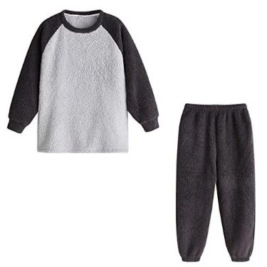 Imagem de Conjunto de pijama Loungewear roupão de banho pijama de flanela macio confortável conjunto de roupa íntima térmica para mulheres camisola confortável, cinza, M (60kg/165cm)