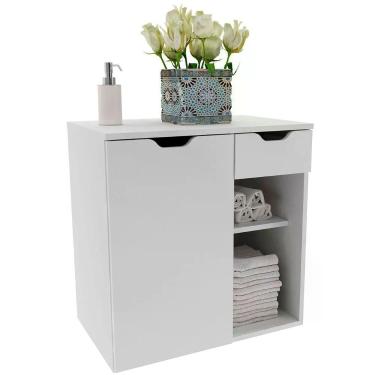 Imagem de Gabinete De Banheiro 60 Cm 1 Porta 1 Gaveta Romana Branco