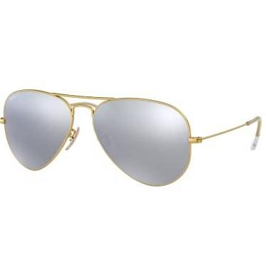 Imagem de Ray-Ban RB3025 Óculos de sol aviador clássico espelhado, dourado fosco/flash de prata polarizado, 58 mm