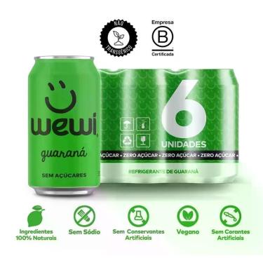 Imagem de Refrigerante Natural Sabor Guaraná Zero Açúcar Wewi com 6 La