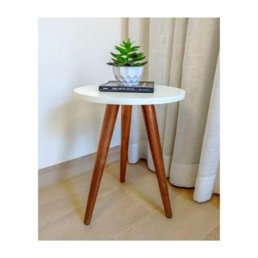 Imagem de Mesa Mesinha Decorativa Redonda Moderna De Centro E Canto Lateral Retrô Pé Palito Madeira Branco 35x45