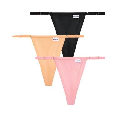 Imagem de Conjunto De Calcinhas De Algodão Femininas Sexy T-Back Com Cintura Aju