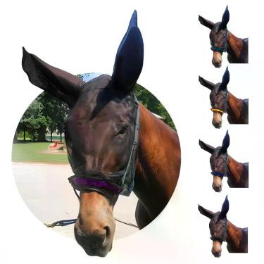 Imagem de Máscara antimoscas para burro HORSEHOODIES, orelhas longas, meio capuz