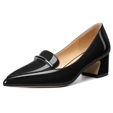 Imagem de Soireelady Sapato social feminino salto baixo grosso, bico fino, salto mocassim sem cadarço 5 cm, Preto, 39