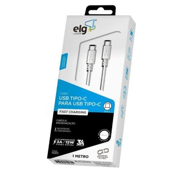Imagem de Cabo USB Tipo-C para USB Tipo-C ELG 3A Carga e Sincronização Branco 1 