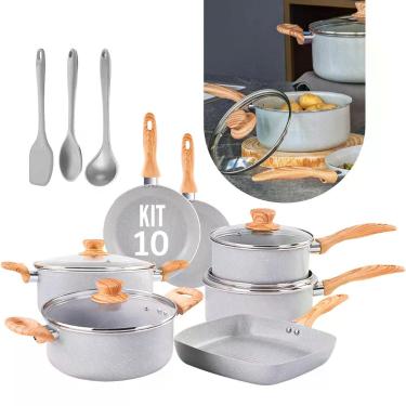 Imagem de Jogo de Panelas Brinox Ceramic Life 10 Peças Antiaderente Indução Gris