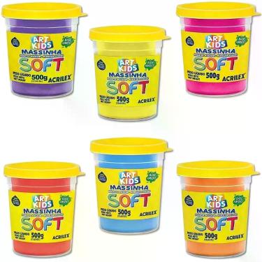 Imagem de Kit 6 Potes De Massinha Para Modelar Soft 500g Cada Acrilex