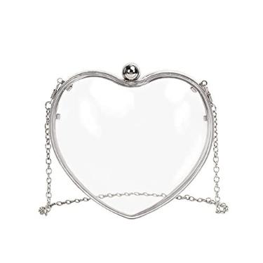 Imagem de JAMBHALA Bolsa feminina em acrílico transparente mini coração bolsa de noite com corrente destacável (prata)