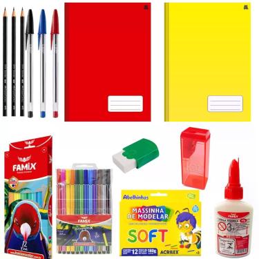 Imagem de Kit Material Escolar Completo Papelaria Cadernos e Canetas - Famix