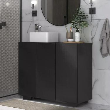 Imagem de Gabinete Banheiro 3 Portas 90cm Mp5031 Preto