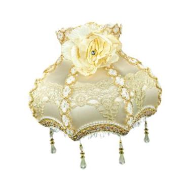 Imagem de Generic Abajur de tecido com franjas para luminária pendente, abajur de renda com contas europeias para sala de estar, escritório em casa e quarto, Amarelo