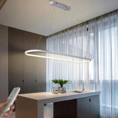 Imagem de Lustre pendente oval LED regulável, moderno, para mesa de jantar, escritório, com controle remoto, altura ajustável, sem reflexos, ideal para ambientes como sala de estar, cozinha, escritóri