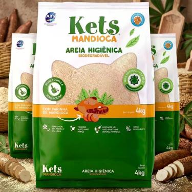 Imagem de Kit 3 Areia Higiênica Gato Mandioca 4kg Fino Biodegradavel - Kets
