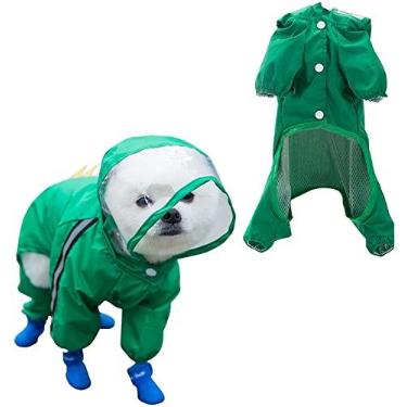 Imagem de Capa de chuva para cães de estimação com quatro pernas, impermeável, com tudo incluído, para cães pequenos, médios e grandes, respirável, premium, verde, dinossauro, (G)