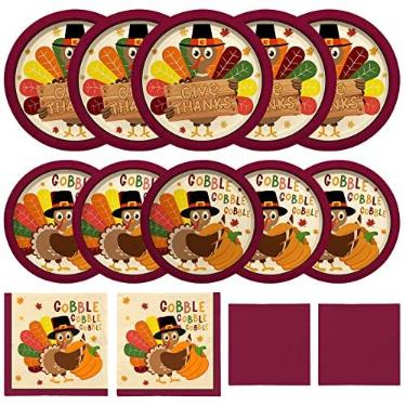 Imagem de Kit de artigos de festa de ação de graças com peru, louça descartável de outono inclui: pratos de jantar de papel, pratos de sobremesa, guardanapos de almoço e guardanapos de bebida, para decorações de festa de outono, servir 50