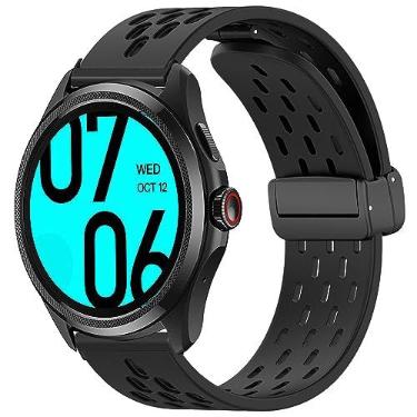 Imagem de Lamshaw Pulseira Esportiva de Silicone Respirável Preta, 24 mm, Compatível com Smartwatch Ticwatch Pro 5, Fecho Magnético e Fivela