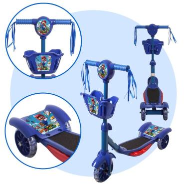 Imagem de Patinete Infantil 3 Rodas Com Led Som E Cesta Menino Menina - Toys 2U,