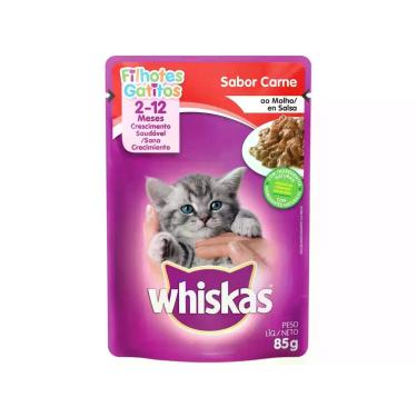 Imagem de Ração Úmida para Gato Filhotes Sachê Whiskas - Carne ao Molho 85g