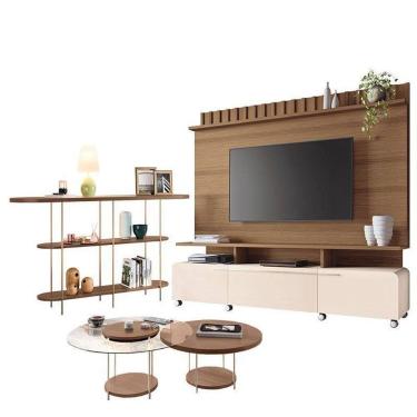 Imagem de Estante Home Theater Artís Off White Castanho E Aparador Infinity E Ki