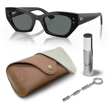 Imagem de Ray-Ban Óculos de sol RB4430 ZENA BIO-BASED com formato quadrado redondo para homens e mulheres com kit oficial RAYBAN Eyewear, Armação preta polida | Lente cinza escuro, 52 mm