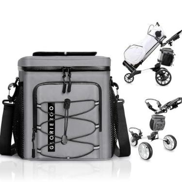 Imagem de Bolsa térmica para carrinho de golfe – Bolsa térmica pequena à prova de vazamento com 12 latas com tampa de velcro, zíperes à prova d'água e vários bolsos para acessórios de golfe; serve em carrinho