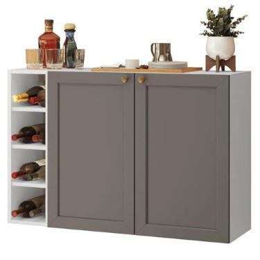 Imagem de Madesa Buffet Aparador com Adega 100cm 2 Portas Branco/Cinza Vik 16
