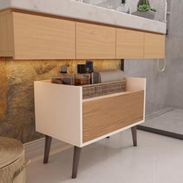 Imagem de Gabinete Armário Grécia com Nicho Organizador Multiuso e Porta Estilo Retrô Decoração p/Pia de Banheiro - Quarteto Móveis (OFF WHITE FREIJÓ)