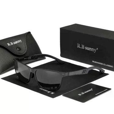 Imagem de Óculos De Sol Polarizados Para Homens E Mulheres Estilo Retangulares Design Piloto Uv400 Preto