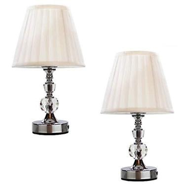 Imagem de Kit Abajur Cristal Vidro Toque 2 Peças Mesa Decoração Sala Quarto com Cúpula Drapeada 35cm Ref. 311