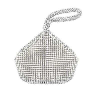 Imagem de AUEAR, Bolsa triangular com zíper brilhante, bolsa para noite, bolsa de mão brilhante para festa de formatura de casamento, Prata, Free Size