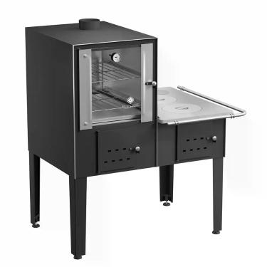 Imagem de Forno Acoplado a Lenha 4 Bocas Elevare Industrial N°01 Direito com Chapa de Alumínio Preto 100L