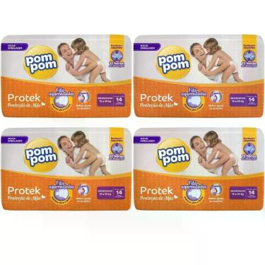 Imagem de KIT 4 Fraldas Pom Pom Protek Grandinhos c/ 14 unidades