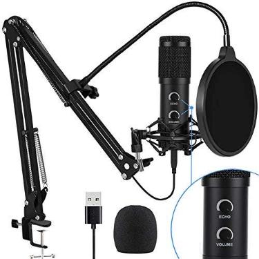 Imagem de Microfone condensador USB atualizado 2021 para computador, ótimo para jogos, podcast, transmissão ao vivo, gravação no YouTube, karaokê no PC, Plug & Play, com suporte de metal ajustável,