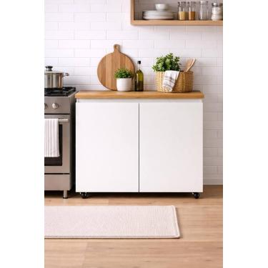 Imagem de Armário Móvel Gabinete Em Mdf Branco C/ Rodinha Resistente - Movelaria