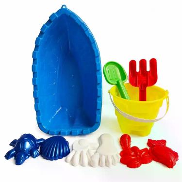 Imagem de Kit Brinquedo De Praia Infantil Barquinho Balde e Acessórios Cor:Azul 